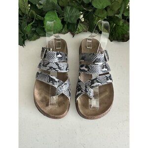 Snake Print Sandals With Adjustable Strap & Cork Sole